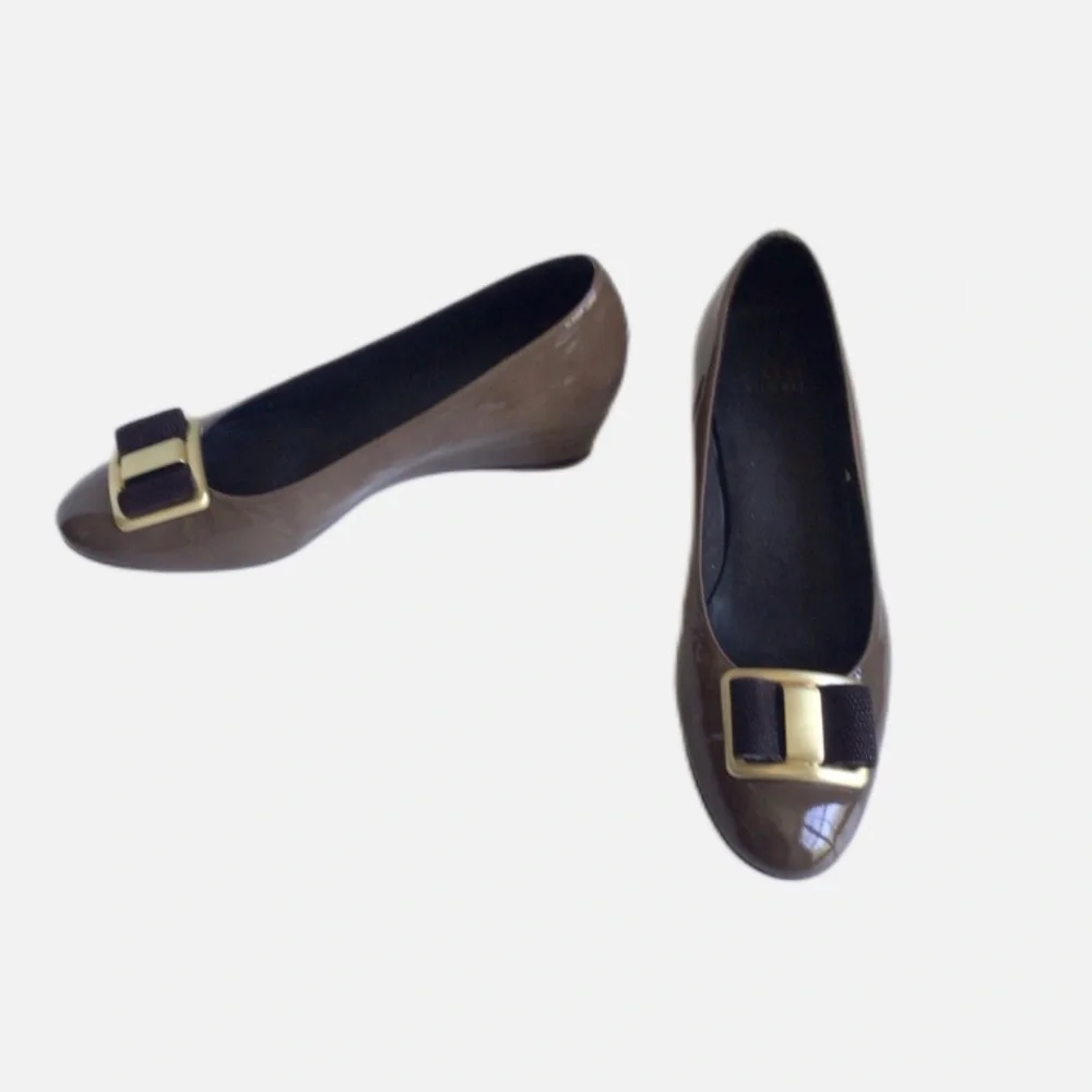 Stuart Weitzman PROPER Wedge Patent Leather Driftwood Aniline. Size 8.5 - Picture 15 of 15